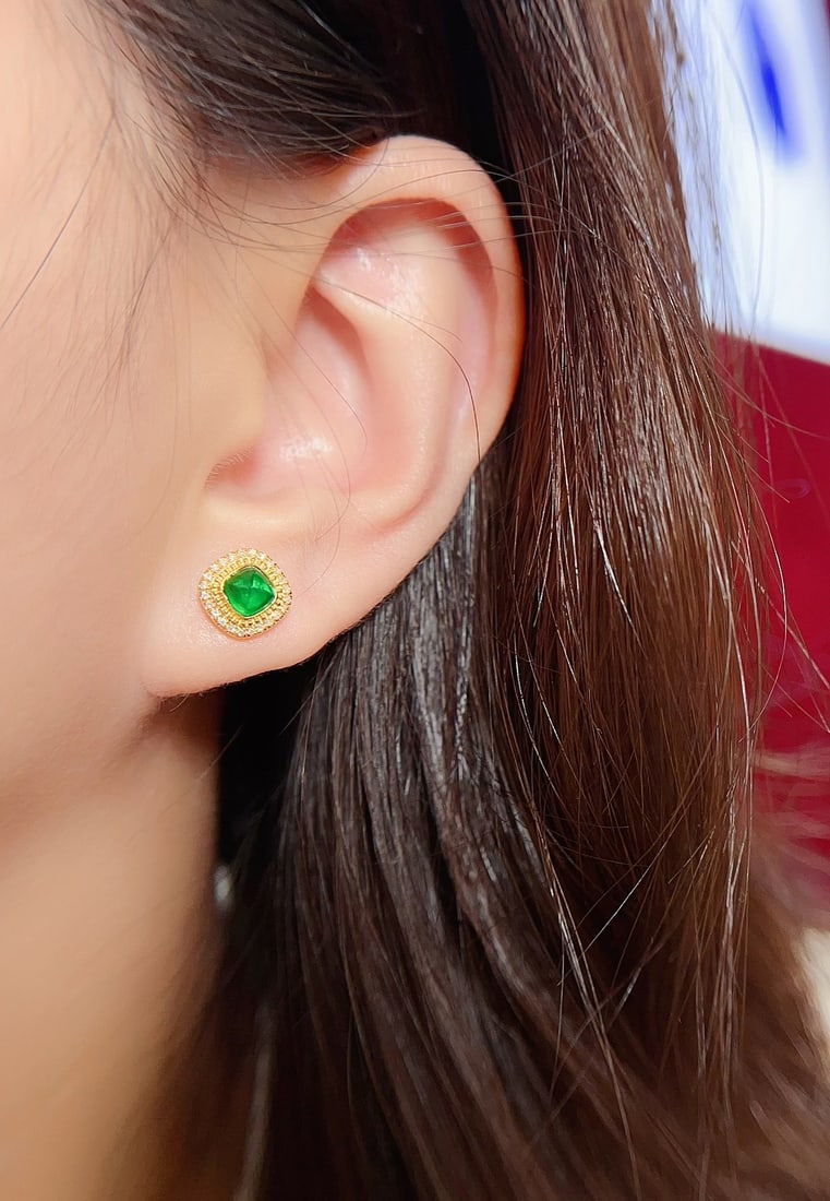 18K Gold Natural Emerald Earrings - 5