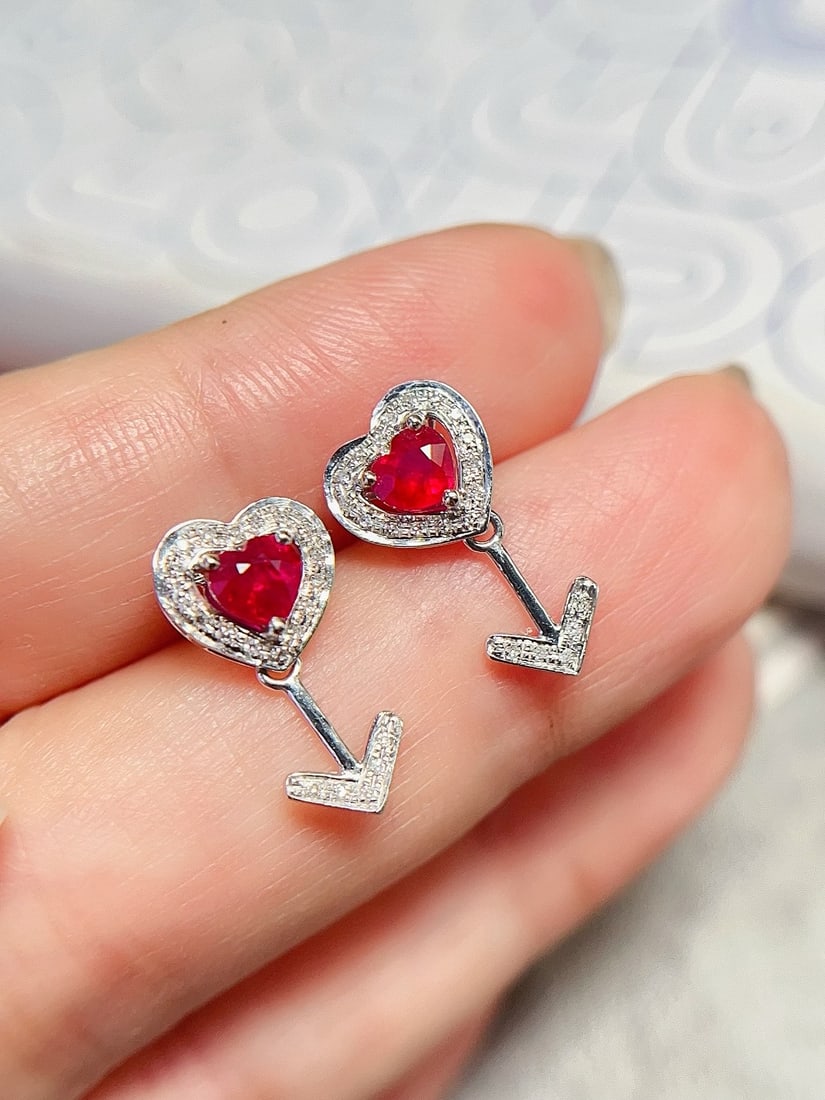 18K Gold Natural Pigeon Blood Ruby Earrings (1 of 5)