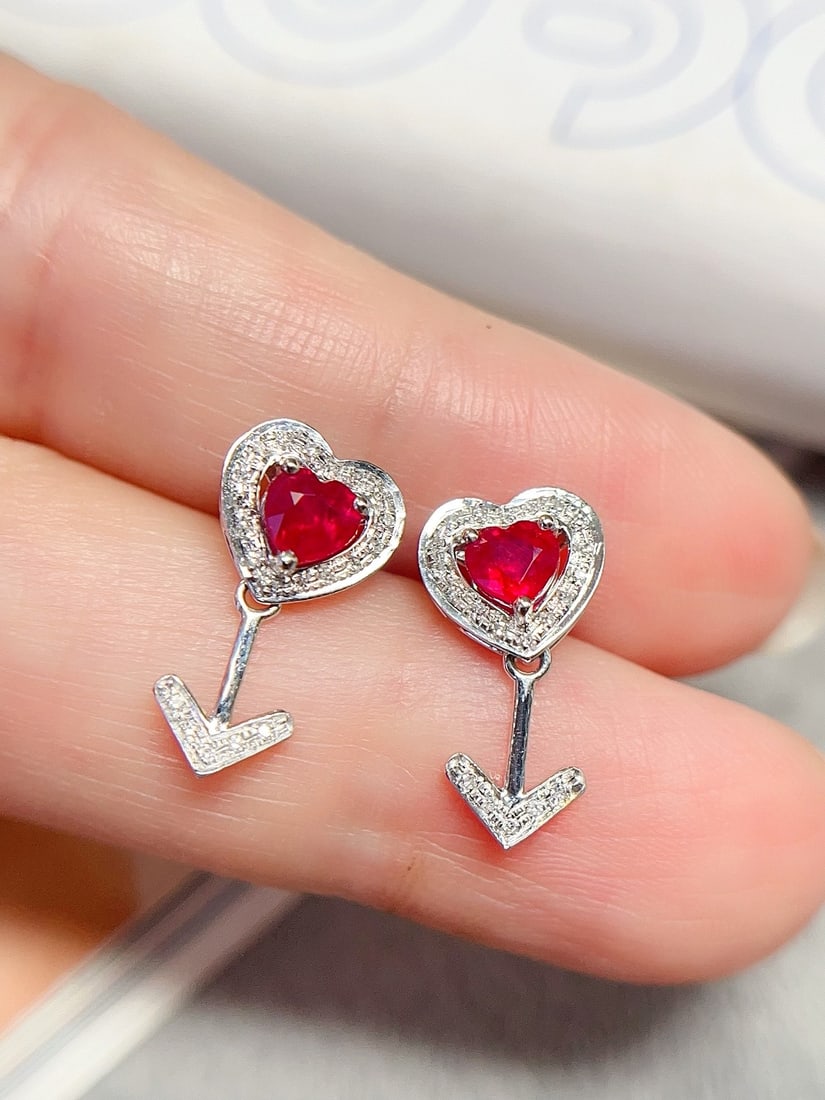 18K Gold Natural Pigeon Blood Ruby Earrings - 2