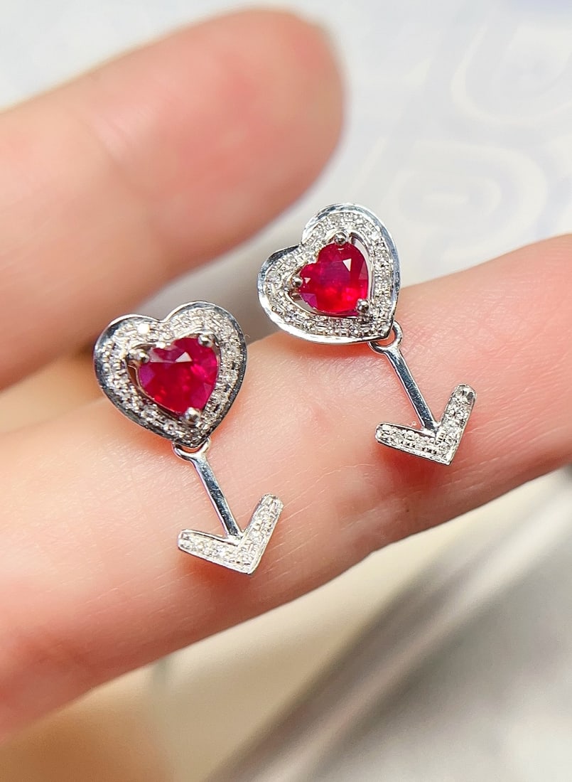 18K Gold Natural Pigeon Blood Ruby Earrings - 3