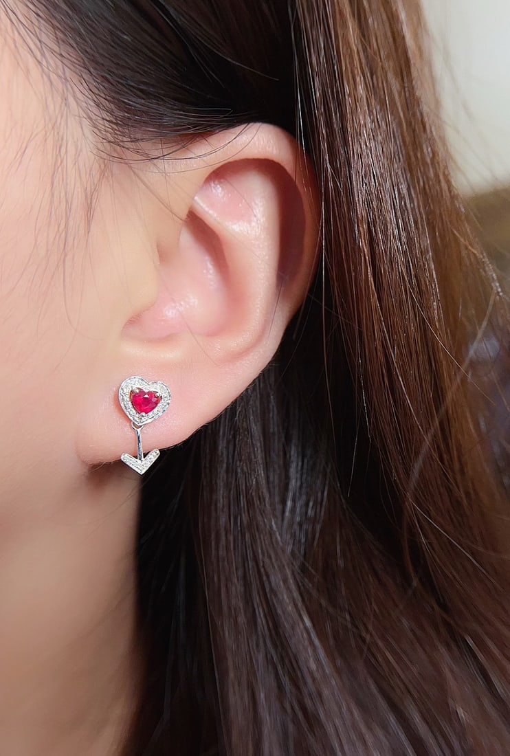 18K Gold Natural Pigeon Blood Ruby Earrings - 5