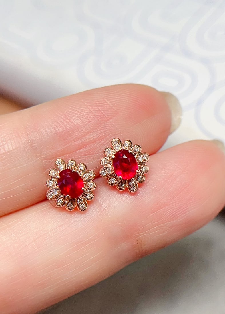 18K Gold Natural Ruby Earrings (1 of 5)