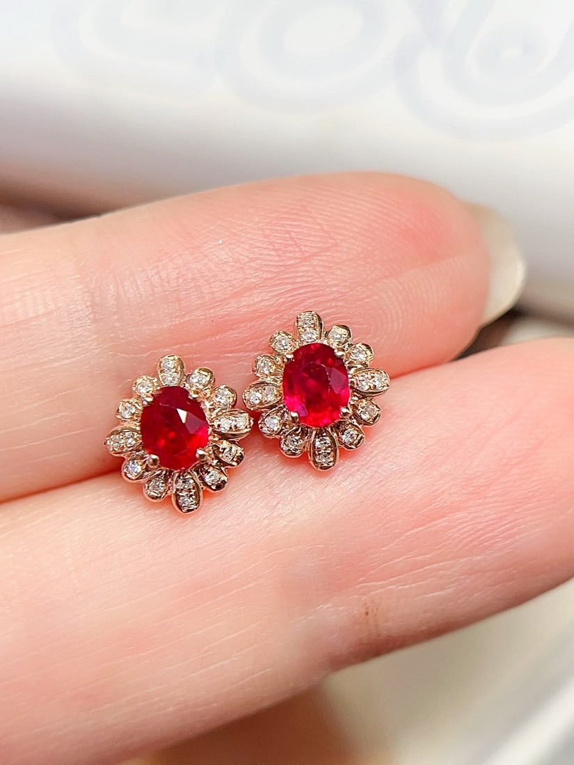 18K Gold Natural Ruby Earrings - 3