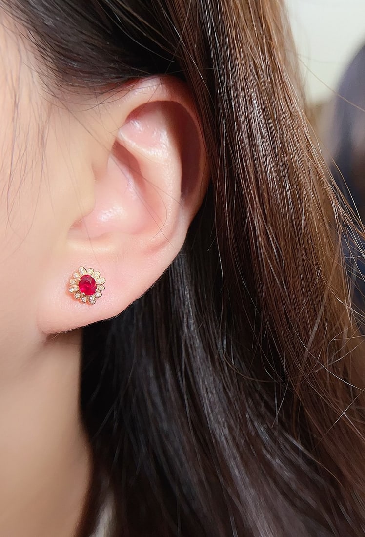 18K Gold Natural Ruby Earrings - 5