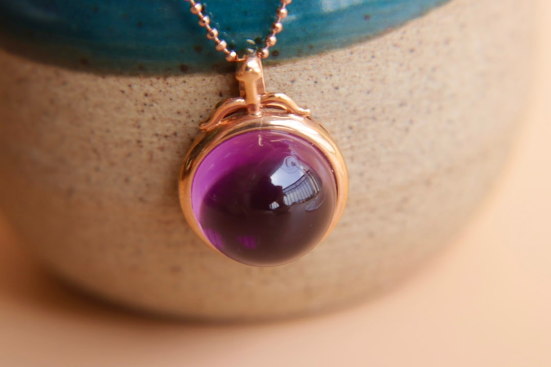 18K Gold Natural Amethyst Pendant - 2