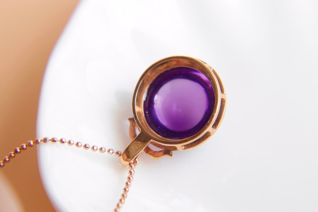 18K Gold Natural Amethyst Pendant - 3