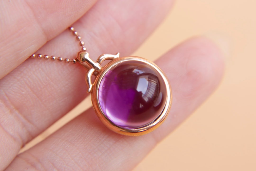 18K Gold Natural Amethyst Pendant - 4