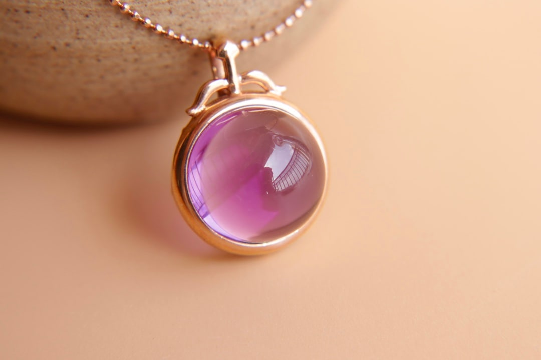 18K Gold Natural Amethyst Pendant - 5