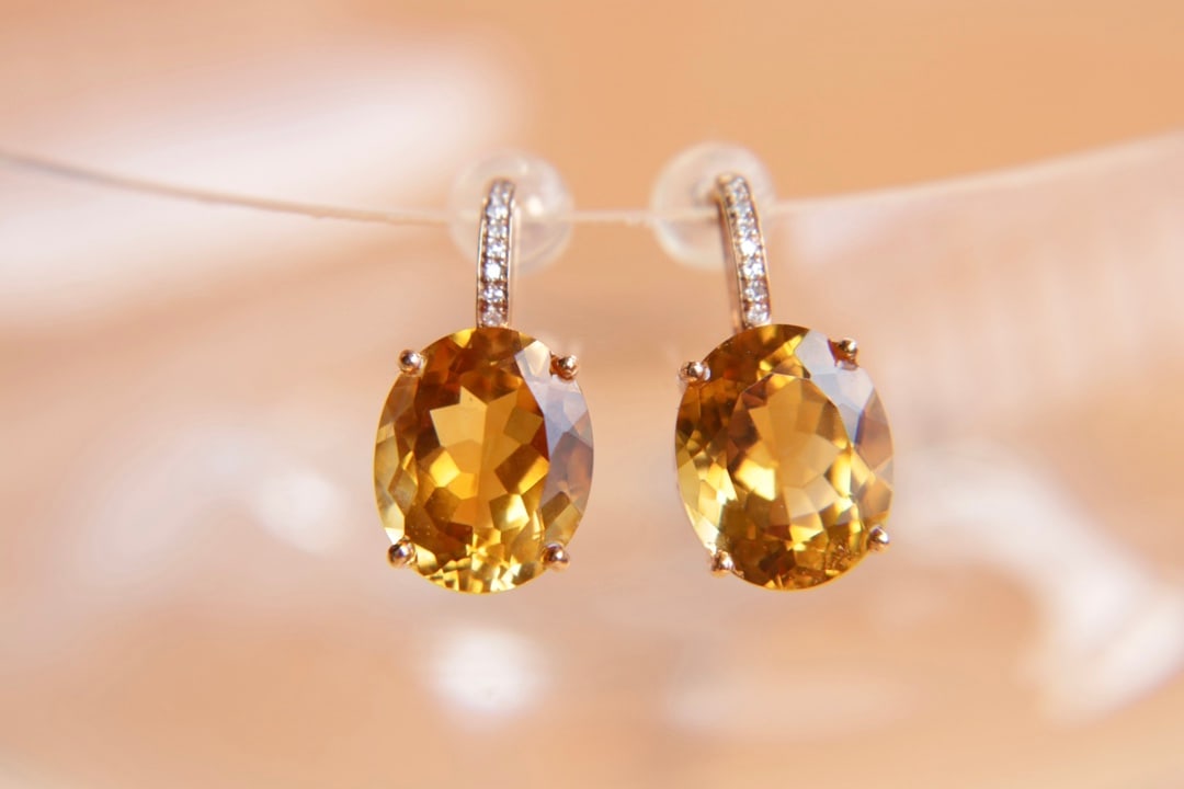 18K Gold Natural Citrine Earrings - 2