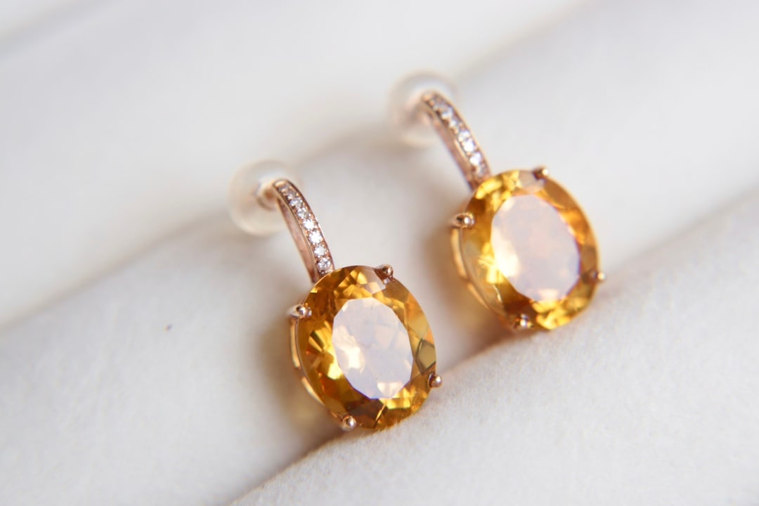 18K Gold Natural Citrine Earrings - 4