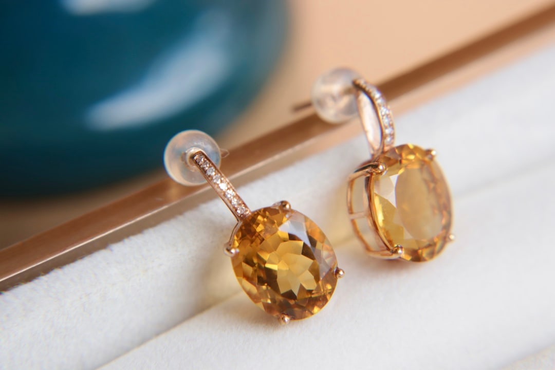 18K Gold Natural Citrine Earrings - 5