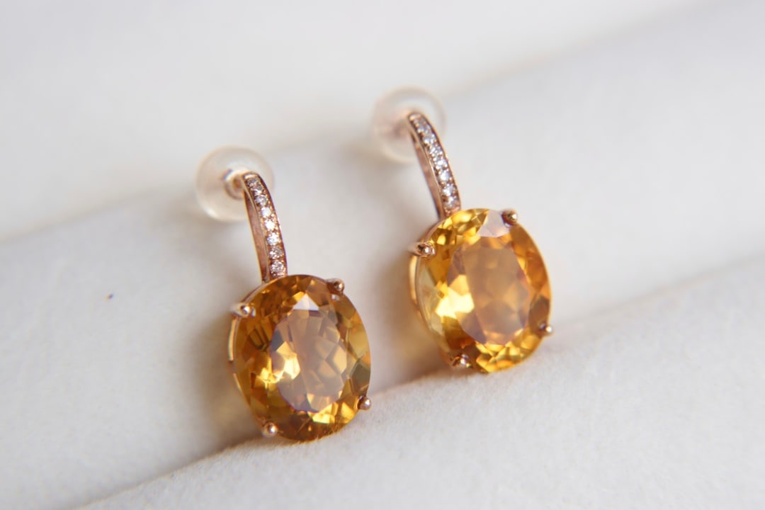 18K Gold Natural Citrine Earrings - 6