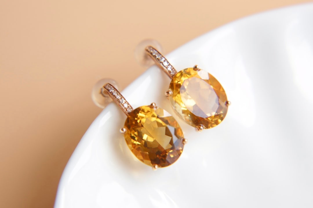 18K Gold Natural Citrine Earrings - 7