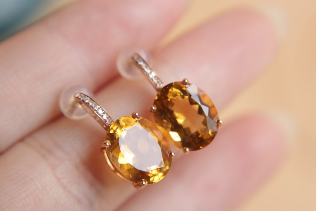 18K Gold Natural Citrine Earrings - 8