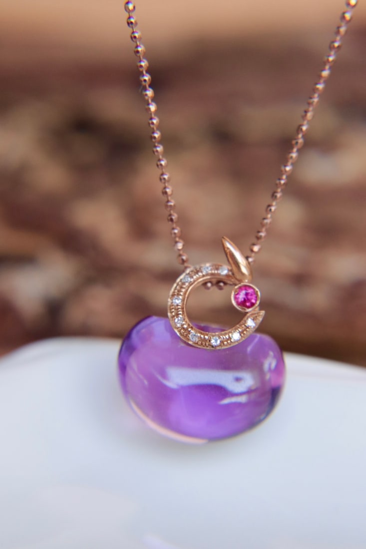 18K Gold Natural Amethyst Pendant - 2