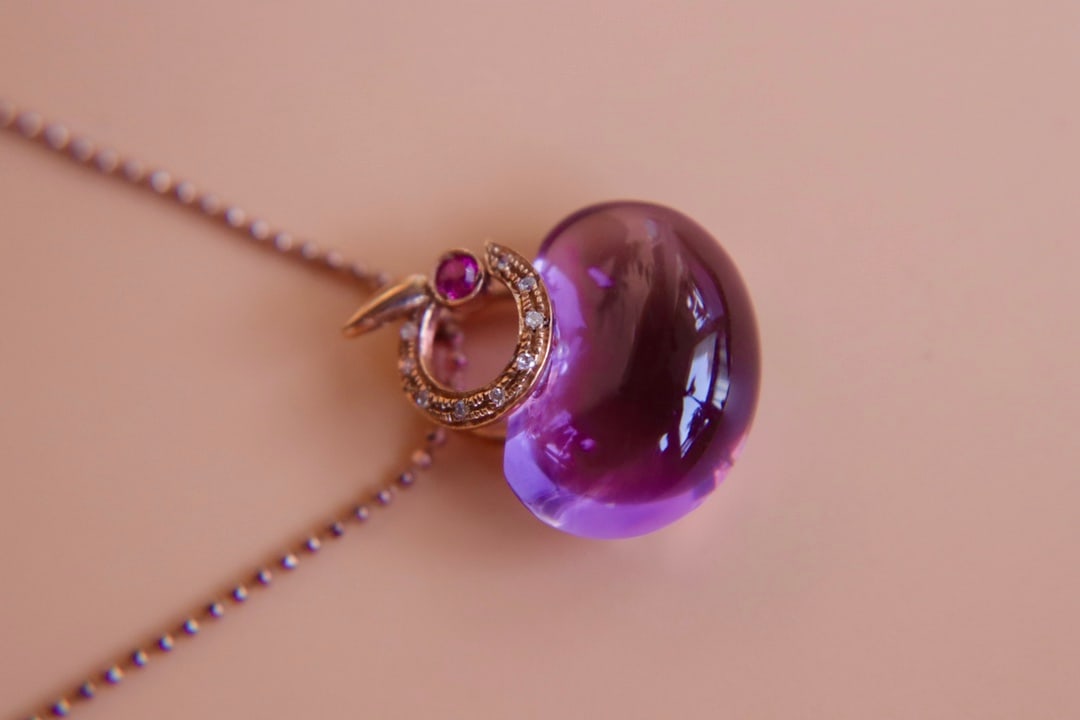 18K Gold Natural Amethyst Pendant - 3
