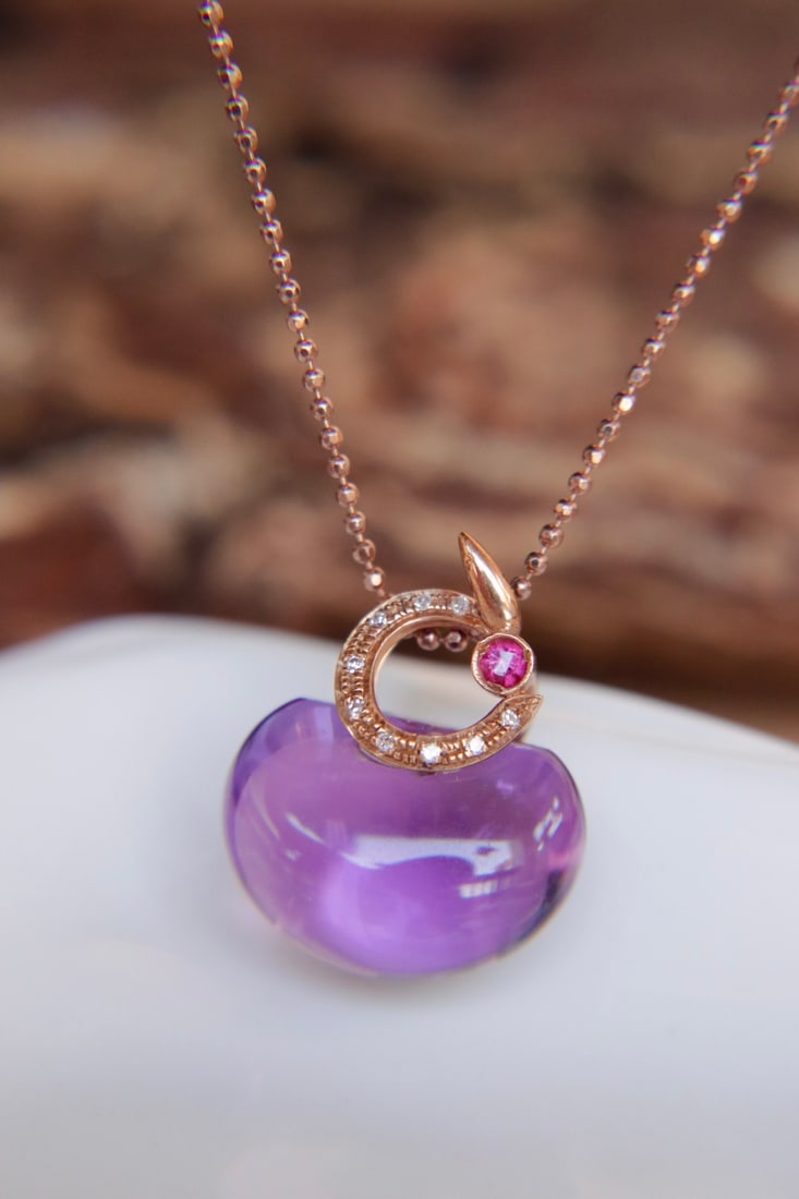 18K Gold Natural Amethyst Pendant - 4