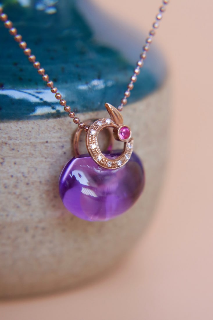 18K Gold Natural Amethyst Pendant - 5
