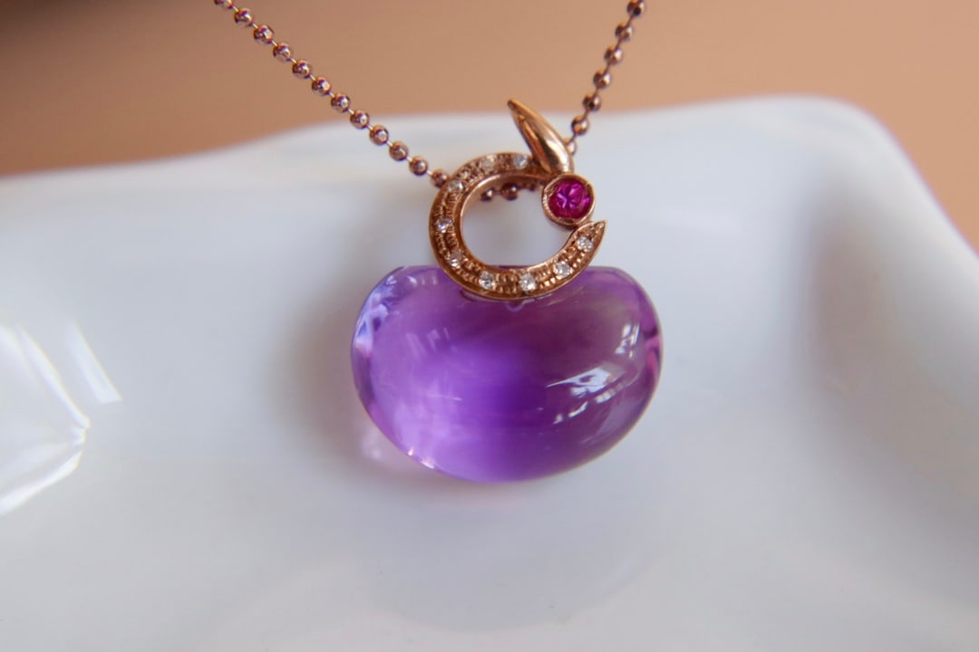 18K Gold Natural Amethyst Pendant - 6