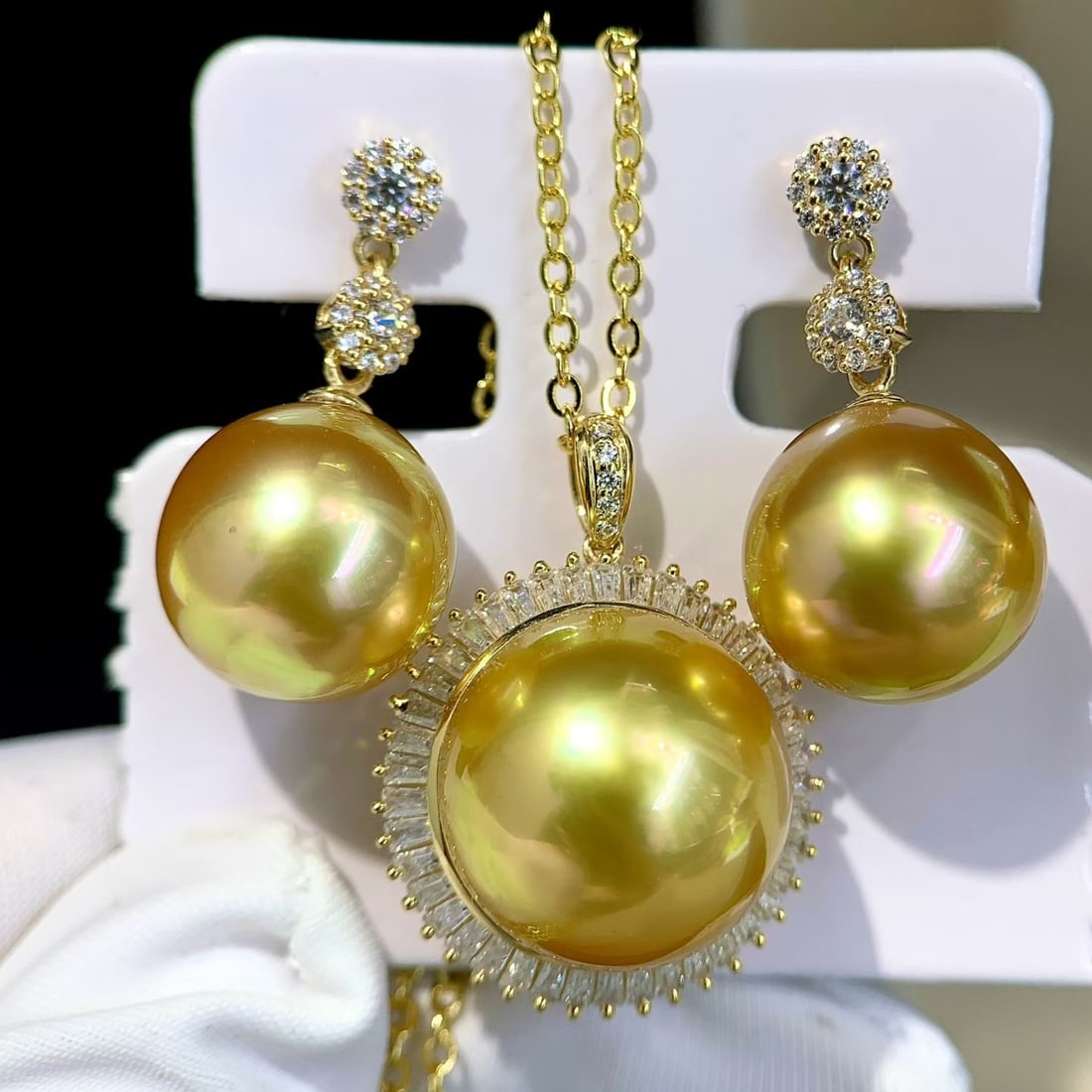 18K Gold Natural Dark Tea Gold Earring and Pendant Set (1 of 6)