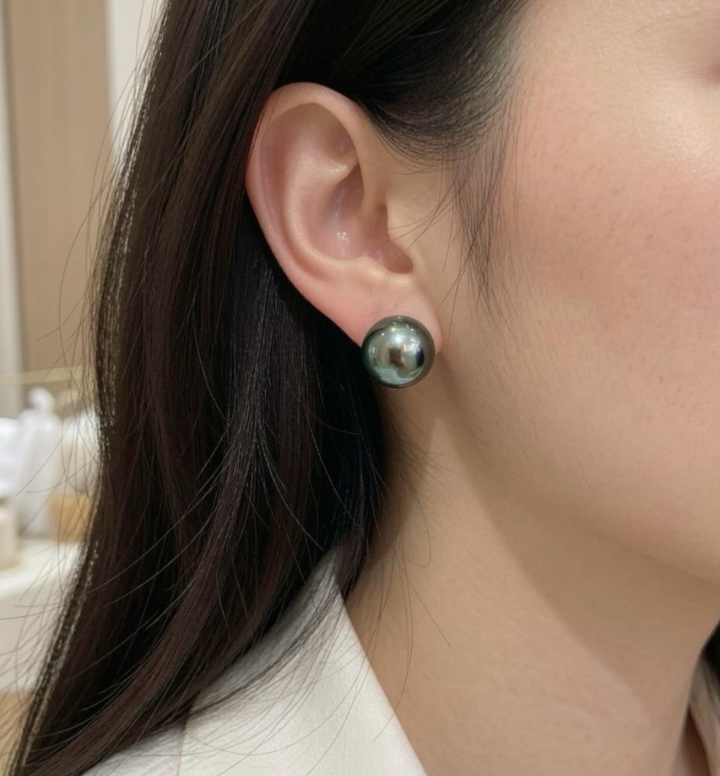 18K Gold Natural Peacock Green Earrings - 6