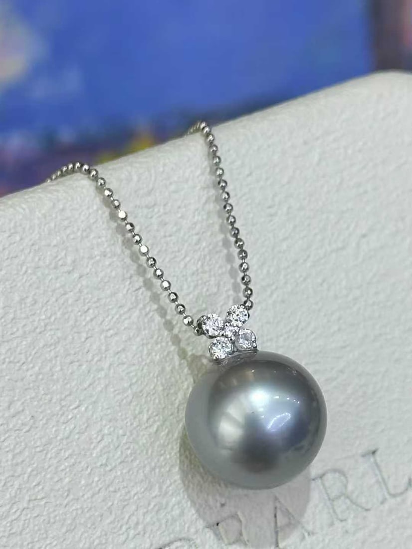 18K Gold Natural Tahitian Gray Pearl Pendant - 3