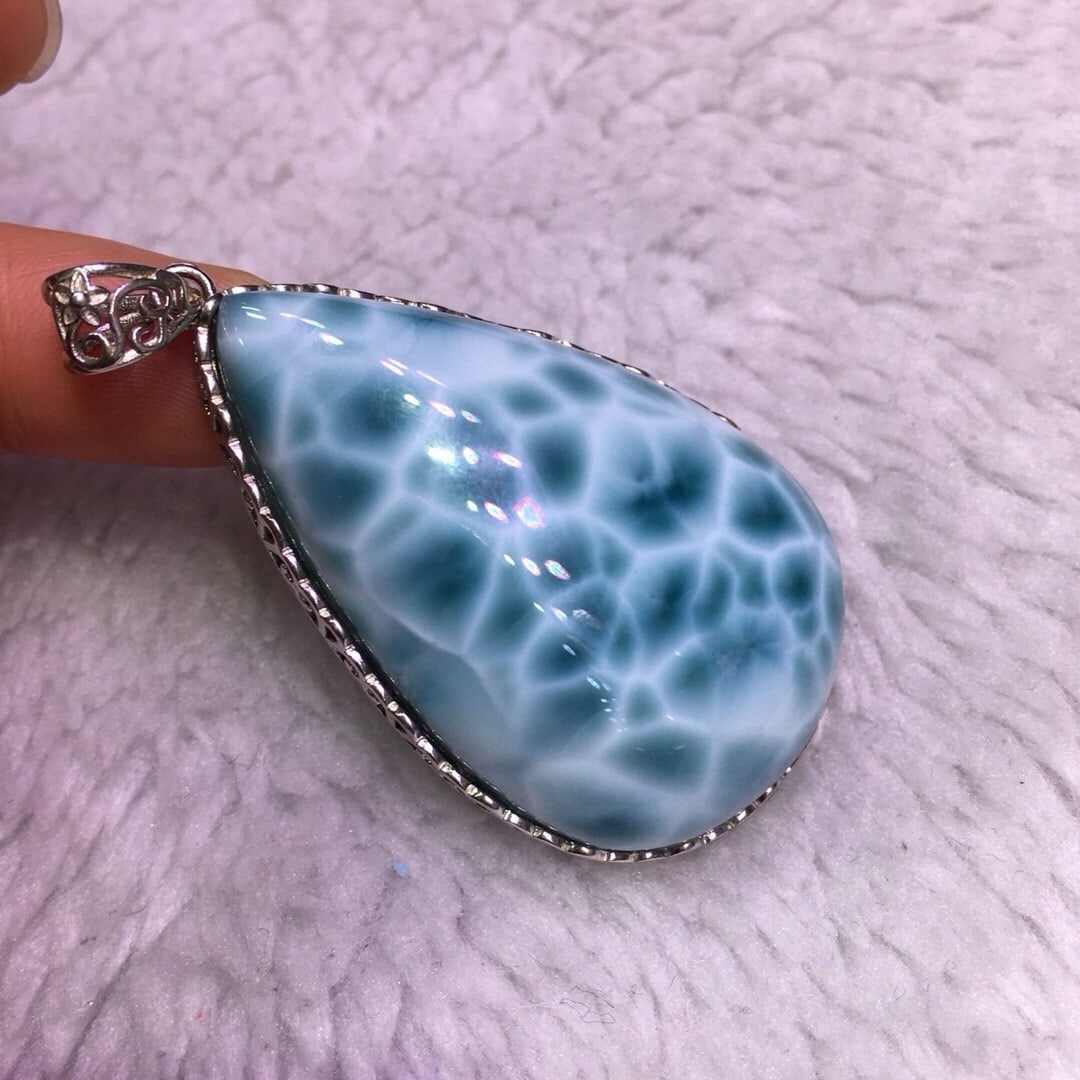 Sterling Silver Natural Larimar Pendant - 2