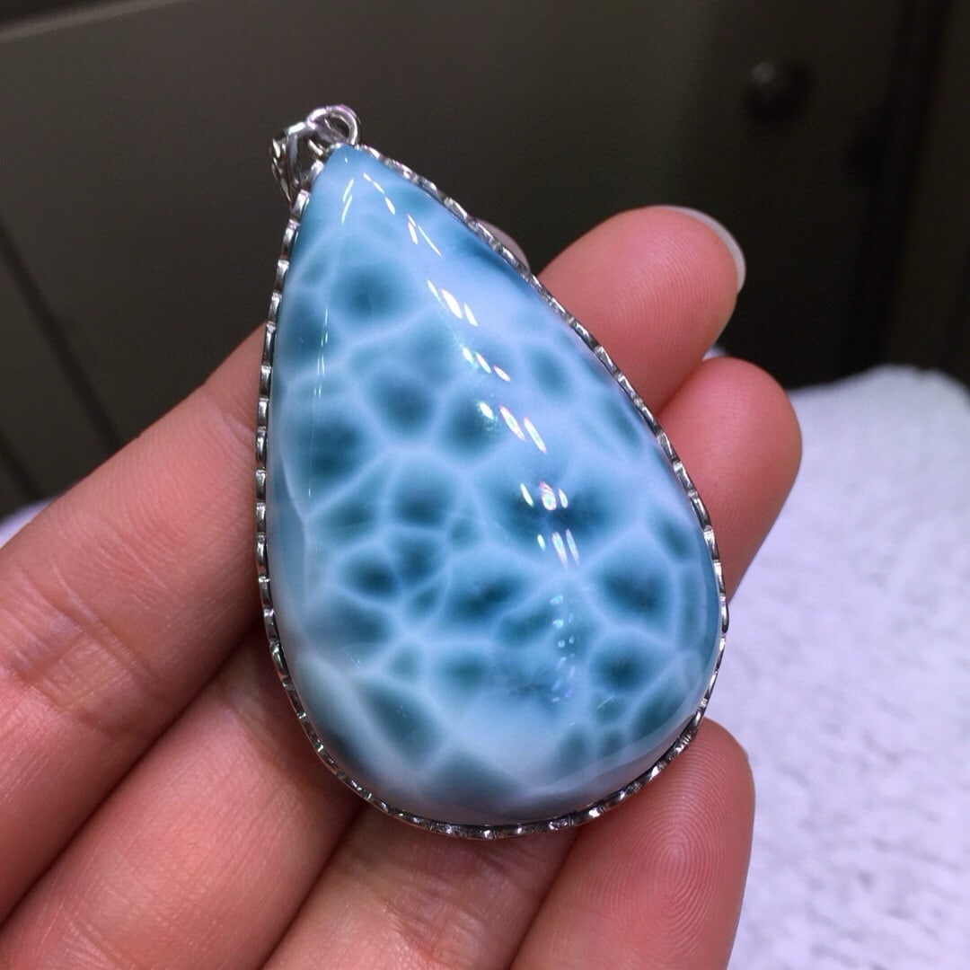 Sterling Silver Natural Larimar Pendant - 3