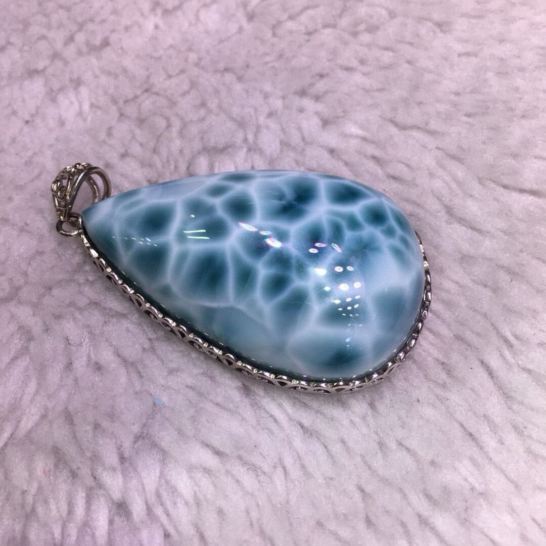 Sterling Silver Natural Larimar Pendant - 4