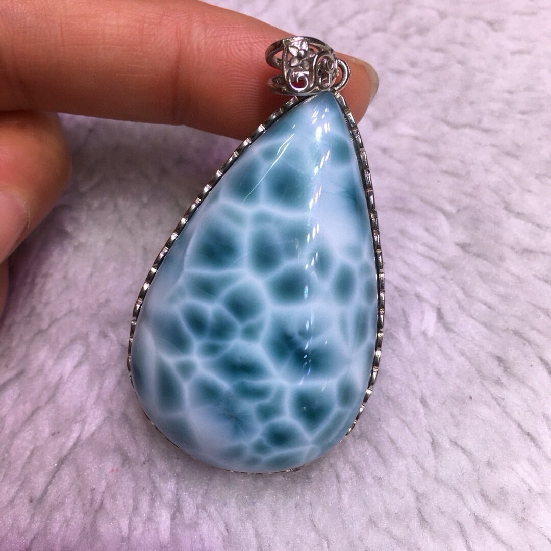 Sterling Silver Natural Larimar Pendant - 5
