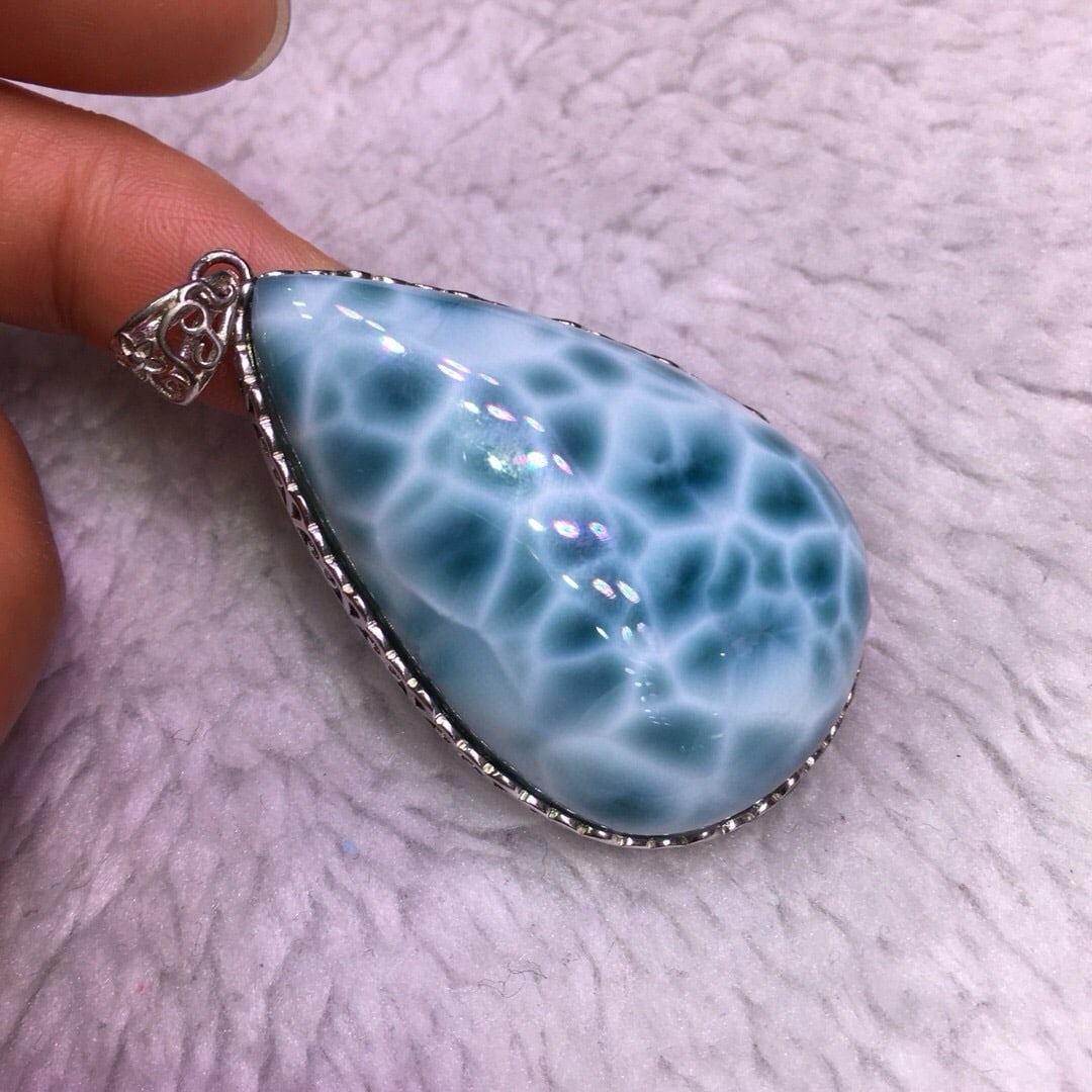 Sterling Silver Natural Larimar Pendant - 6