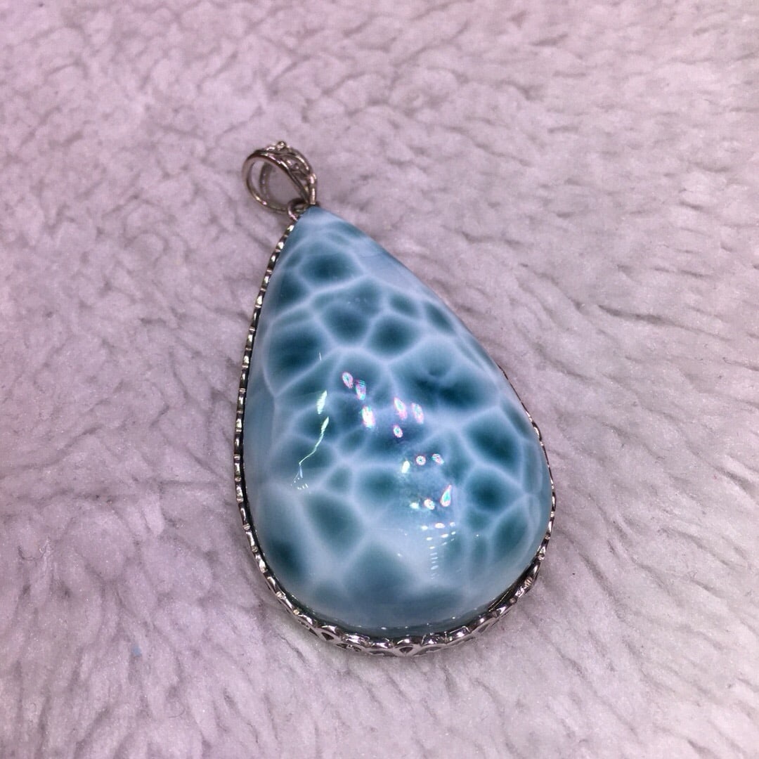 Sterling Silver Natural Larimar Pendant - 7