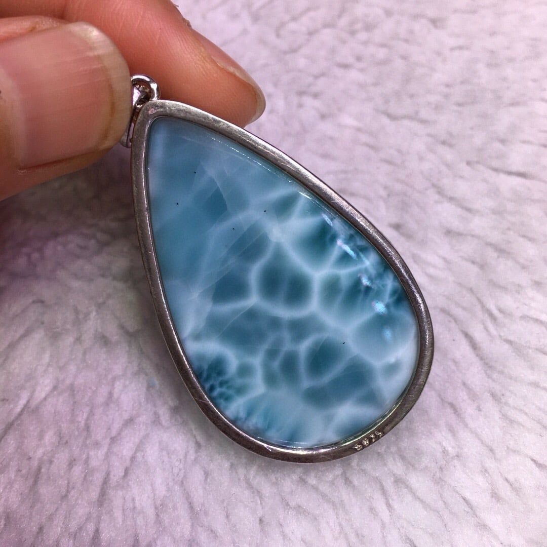 Sterling Silver Natural Larimar Pendant - 8
