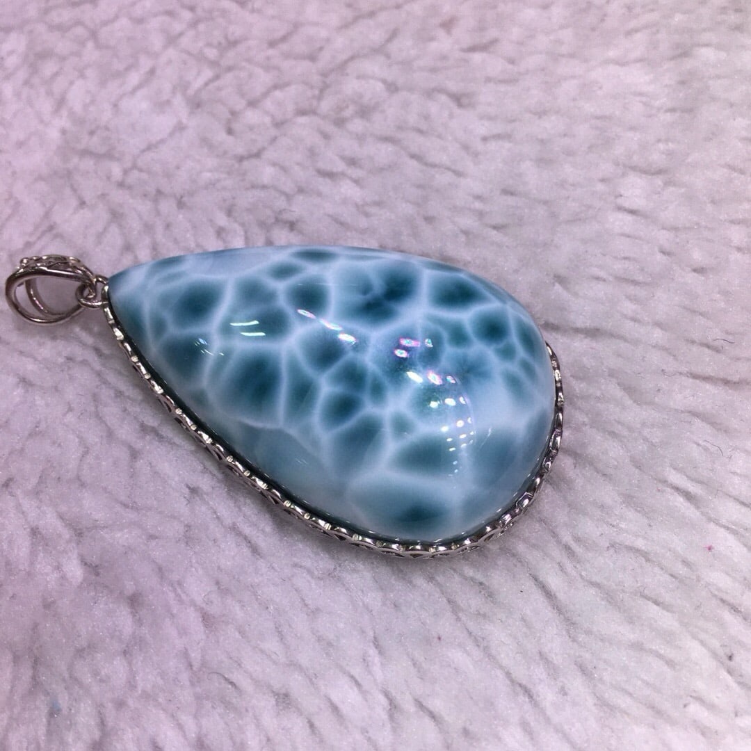 Sterling Silver Natural Larimar Pendant - 9
