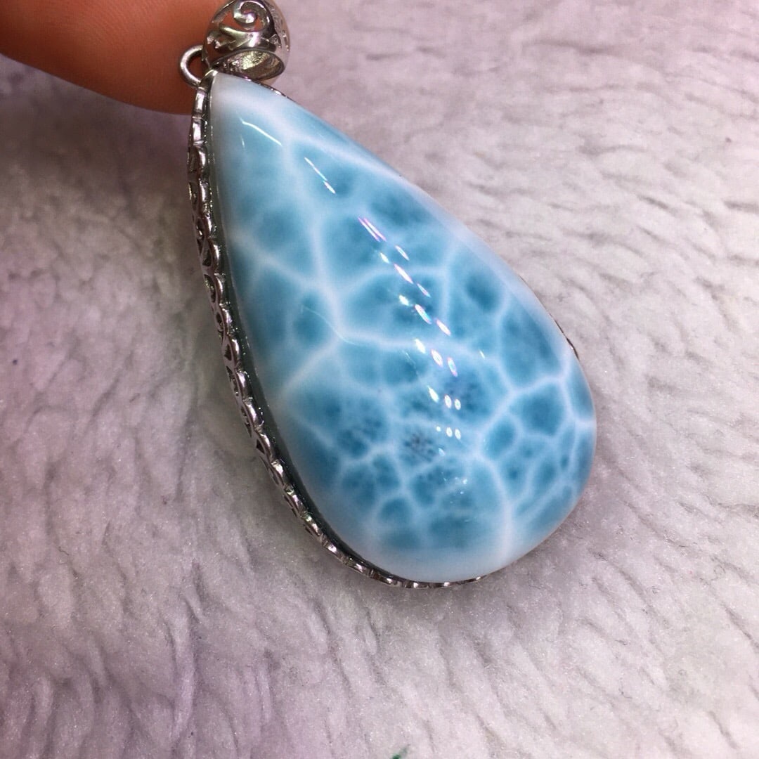 Sterling Silver Natural Larimar Pendant - 2