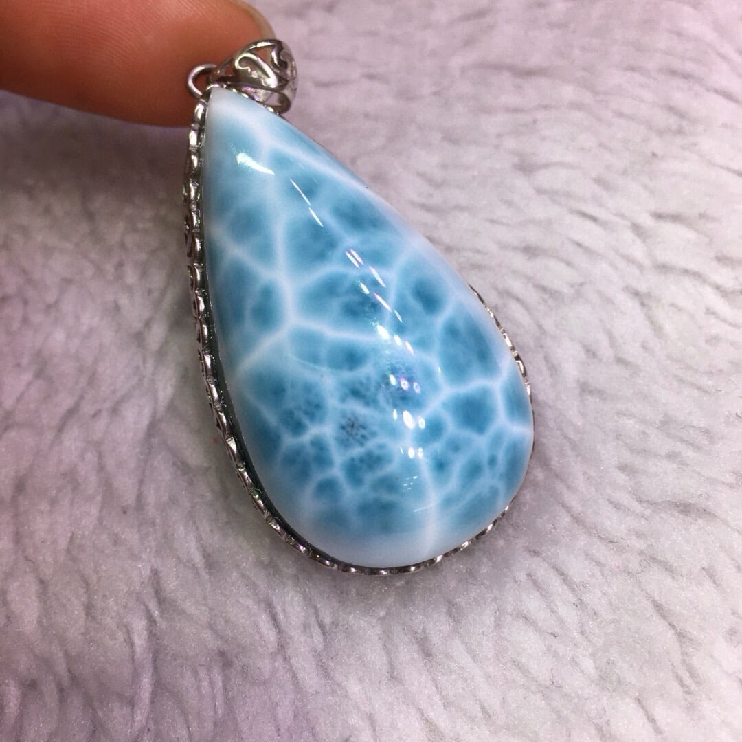 Sterling Silver Natural Larimar Pendant - 3