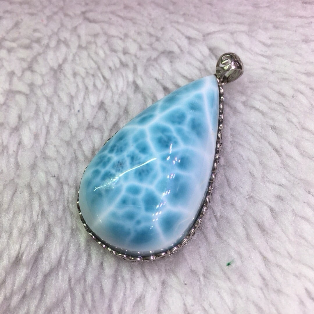 Sterling Silver Natural Larimar Pendant - 4