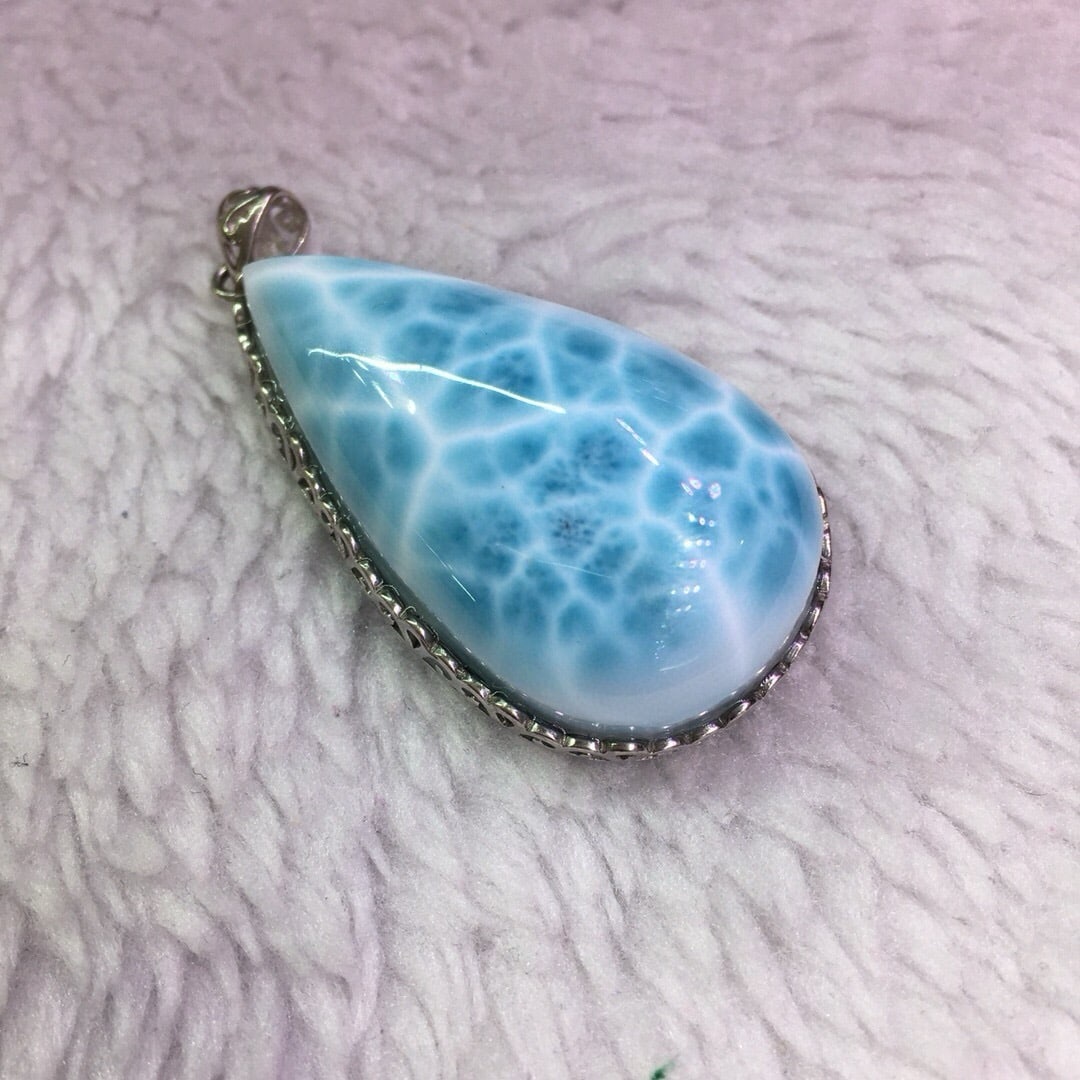 Sterling Silver Natural Larimar Pendant - 5