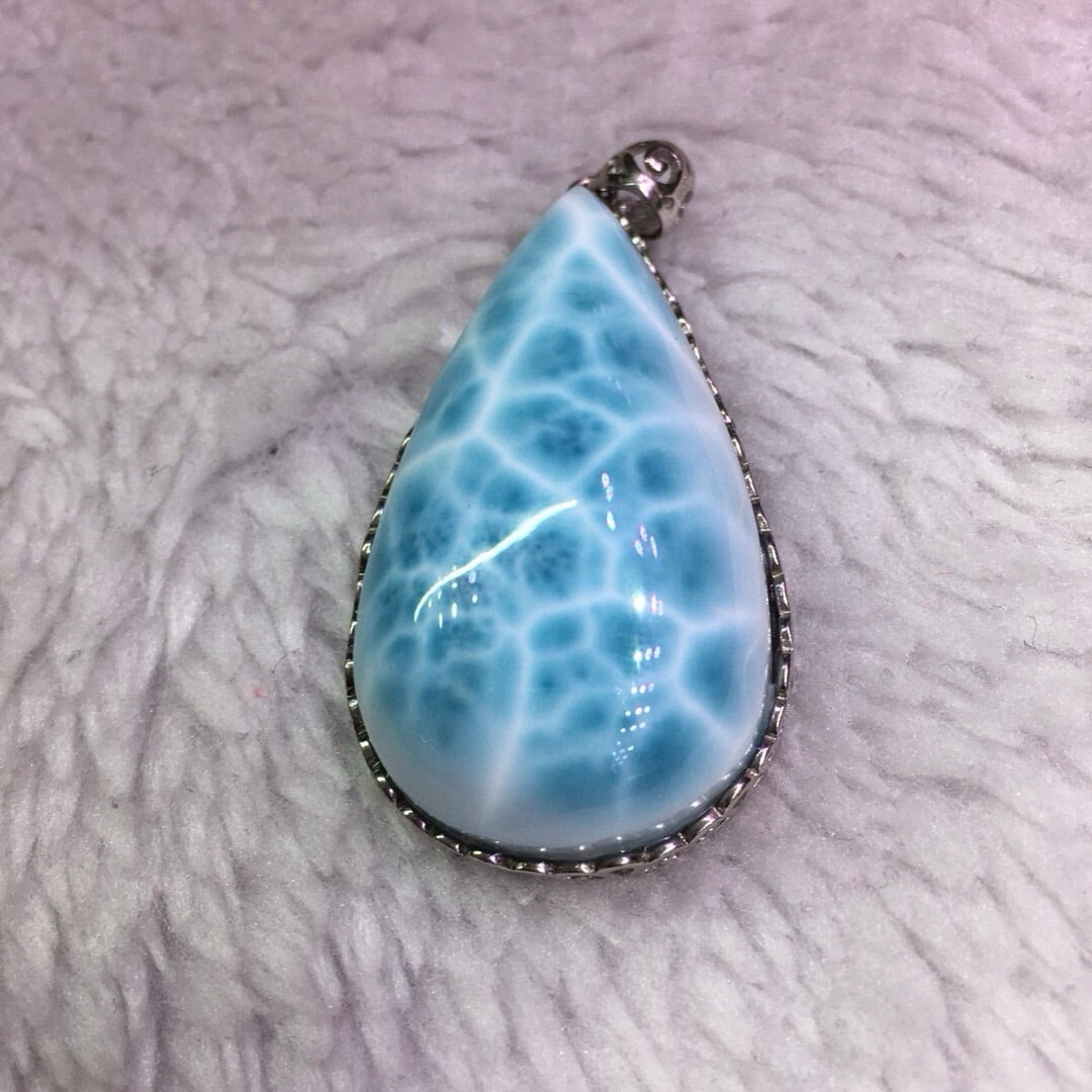 Sterling Silver Natural Larimar Pendant - 6