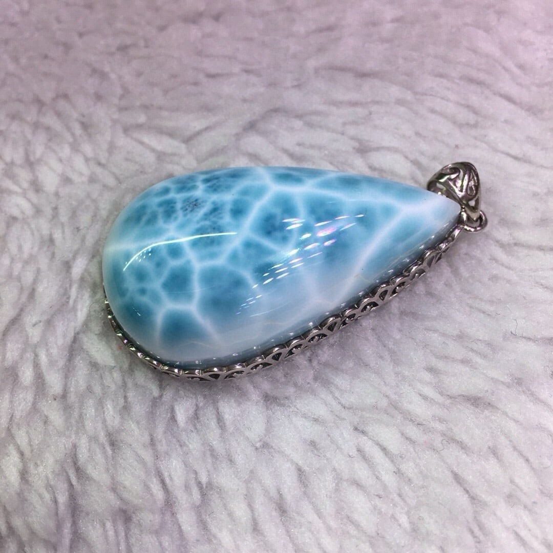 Sterling Silver Natural Larimar Pendant - 7