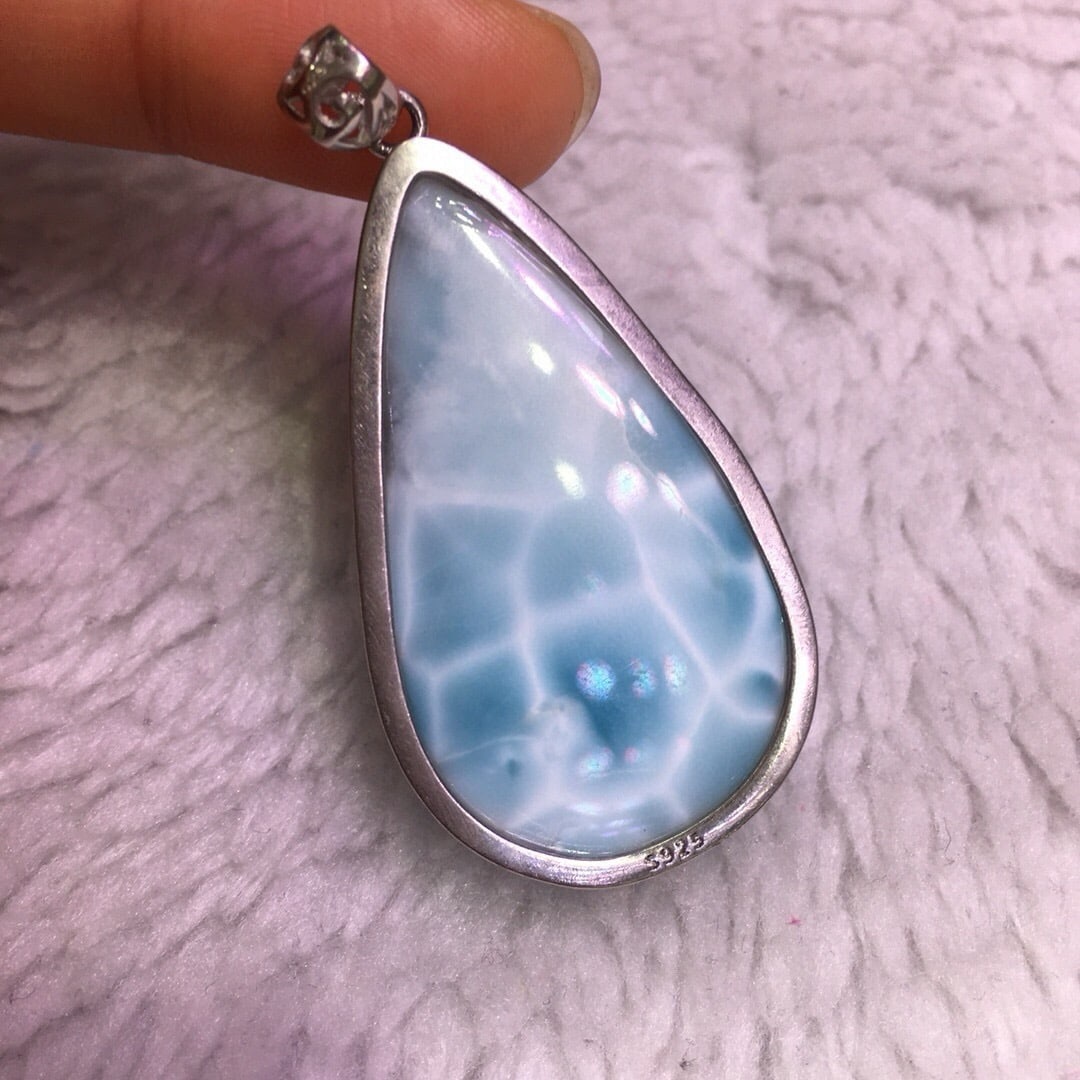 Sterling Silver Natural Larimar Pendant - 8