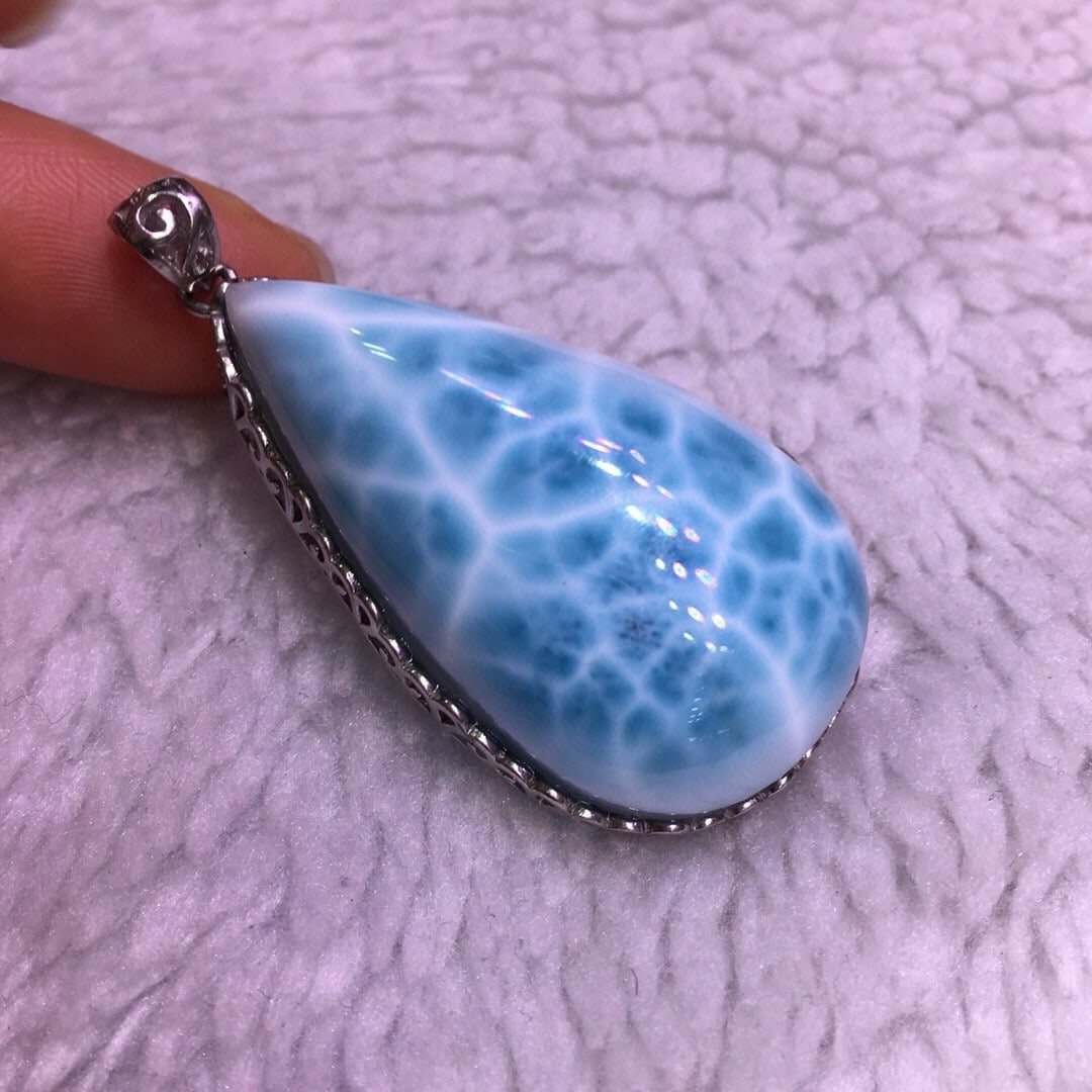 Sterling Silver Natural Larimar Pendant - 9