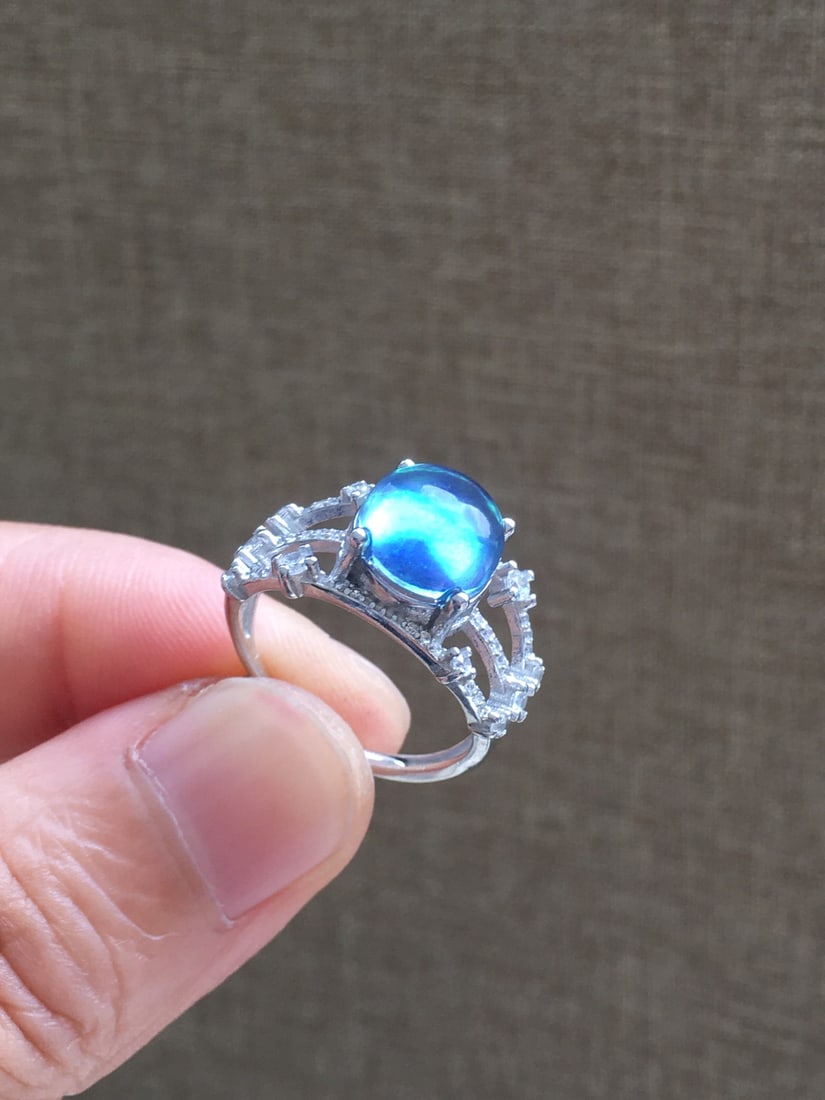925 Silver Natural Aquamarine Ring - 7
