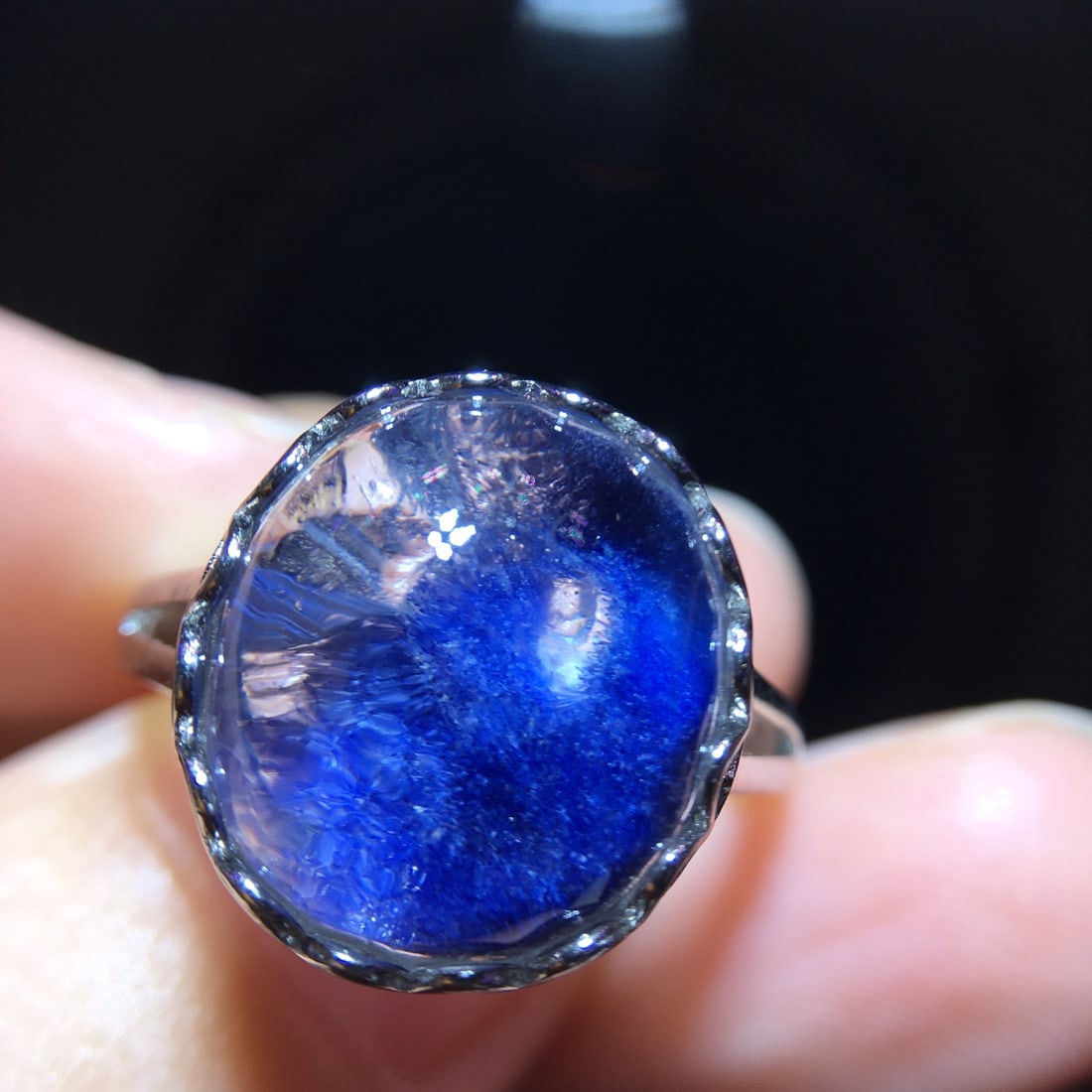 925 Silver Natural Blue Fluorite Blue Line Stone Ring - 4