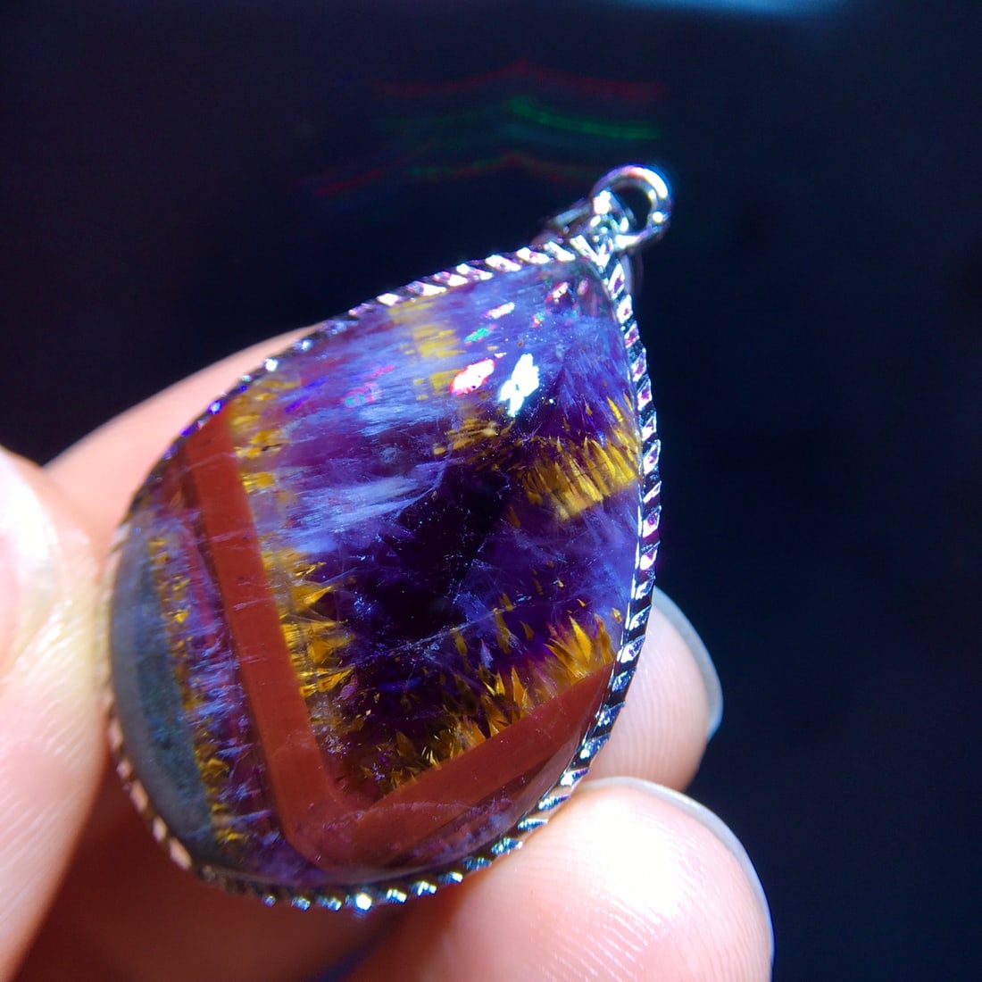 925 Silver Natural Purple Titanium Drop Pendant - 2