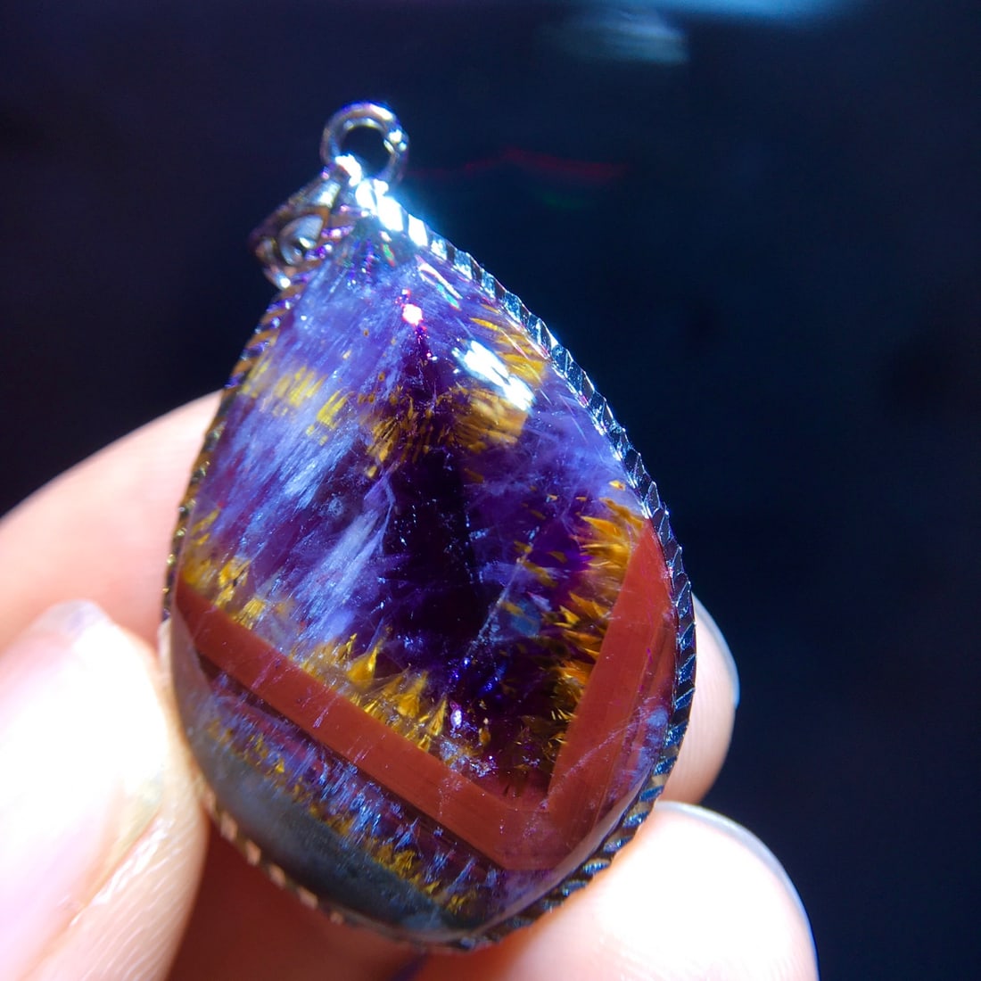 925 Silver Natural Purple Titanium Drop Pendant - 3