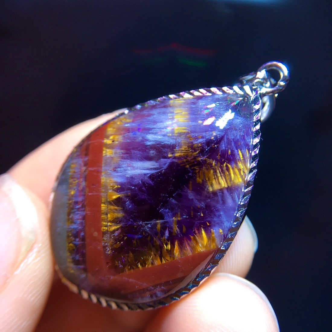 925 Silver Natural Purple Titanium Drop Pendant - 4