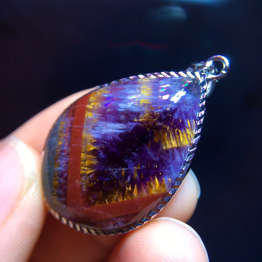 925 Silver Natural Purple Titanium Drop Pendant - 5