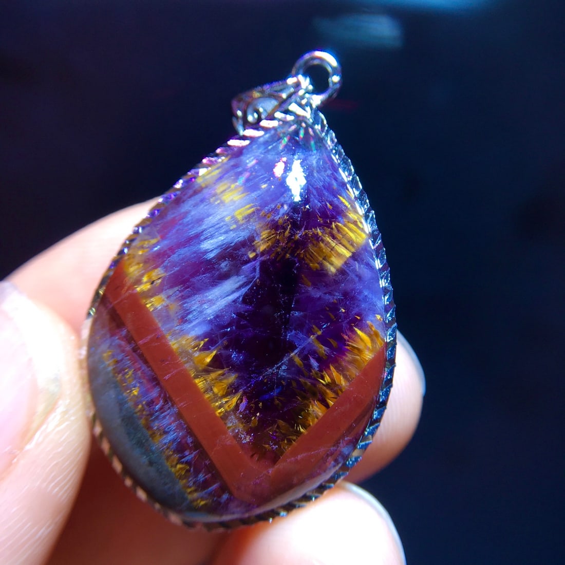 925 Silver Natural Purple Titanium Drop Pendant - 6