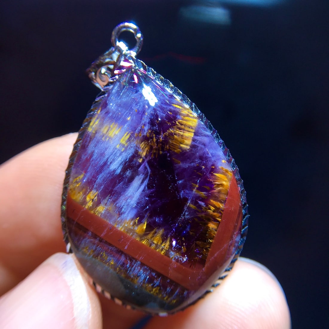 925 Silver Natural Purple Titanium Drop Pendant - 7